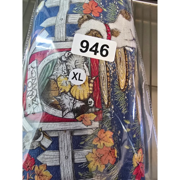 Vintage Blue Graphic Sweatshirt Womens XL Cute Cat Dog Autumn Fall Scene - Picture 5 of 5